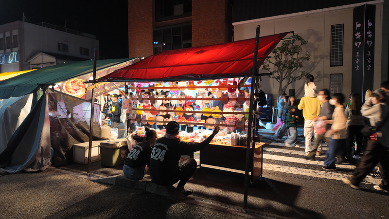 上野天神祭り|夜|やたい|お面