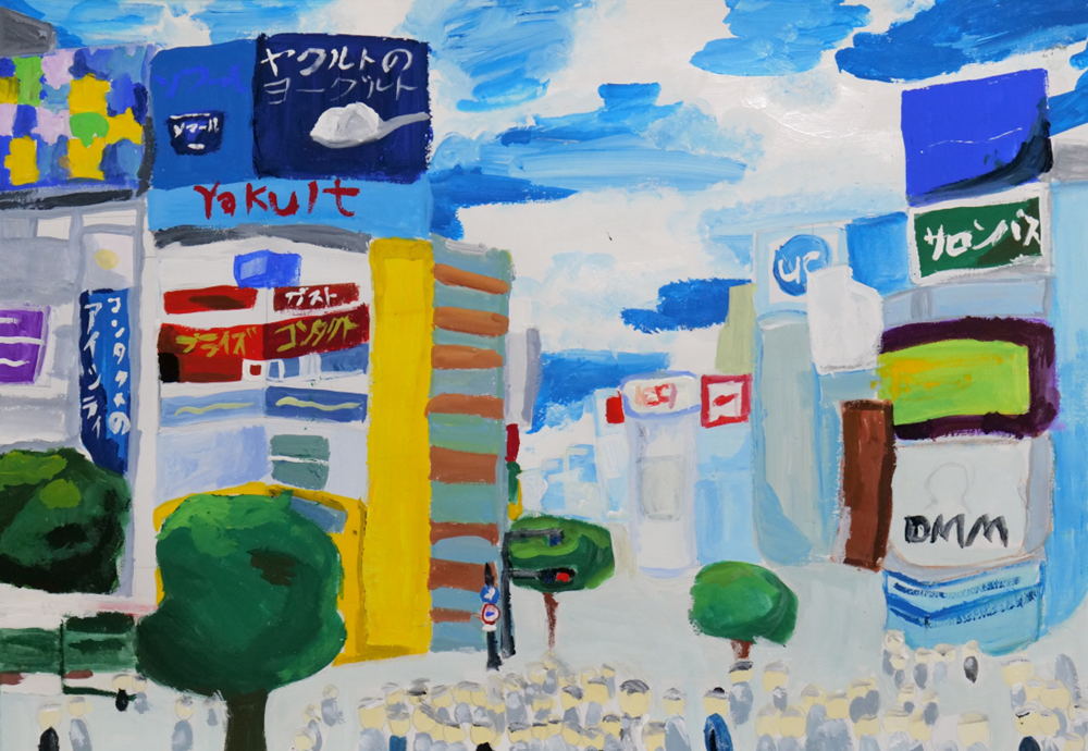 渋谷の風景｜アクリルガッシュ｜受講生の作品