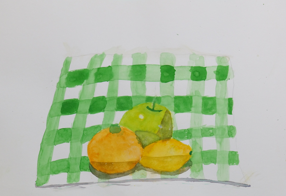 果物とテーブルクロス｜透明水彩｜受講生の作品